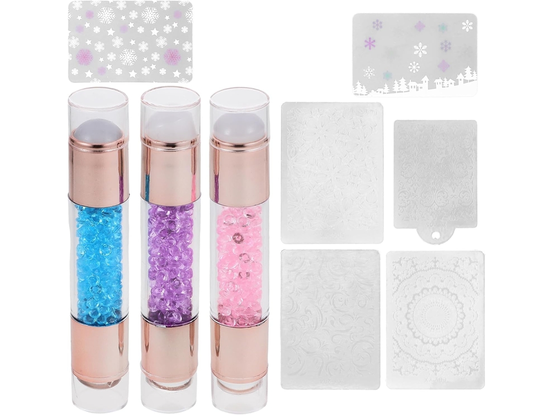 Kit de protetores de unhas de silicone com 3 peças, 2 peças e caneta para manicure.