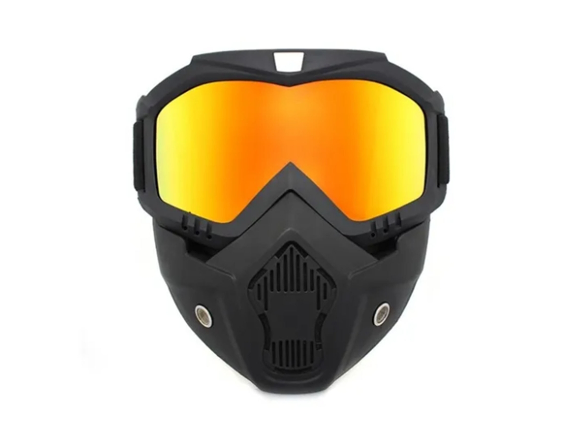 Óculos De Moto Anti-vento Off Road Com Protetor Facial Detachável, Quadro Preto, Lente Vermelha Imitada, Apoio Para Óculos De Grau