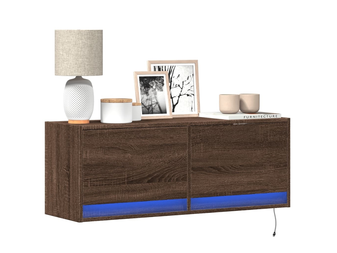 Vidaxl Móvel De Parede P/ Tv Luzes Led 100x31x35 Cm Carvalho Castanho