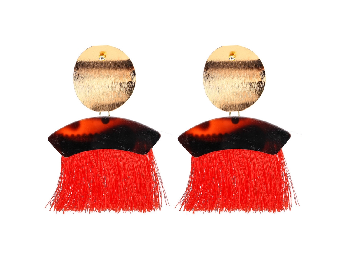 Brincos De Ouro Feminino Pendente Leque Com Franja