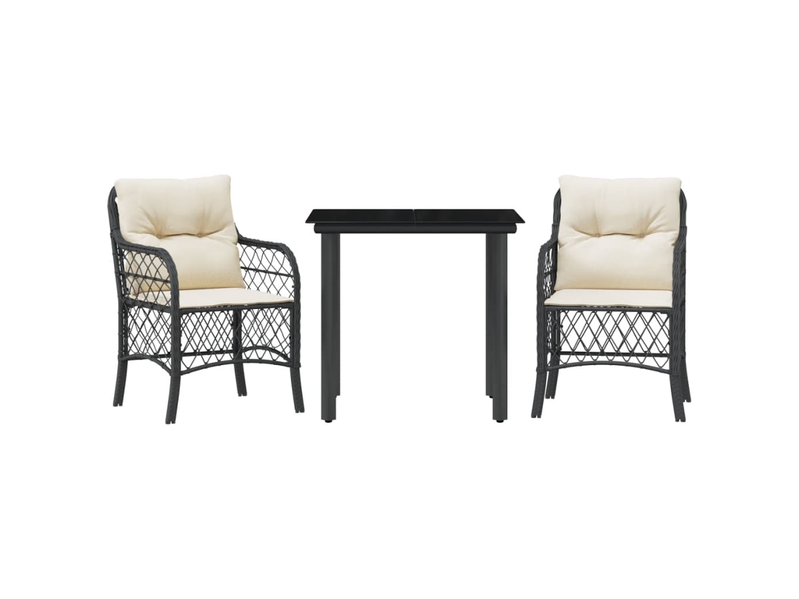 3 Pcs Conjunto de Bistrô com Almofadões Vime Pe Preto MAISON EXCLUSIVE