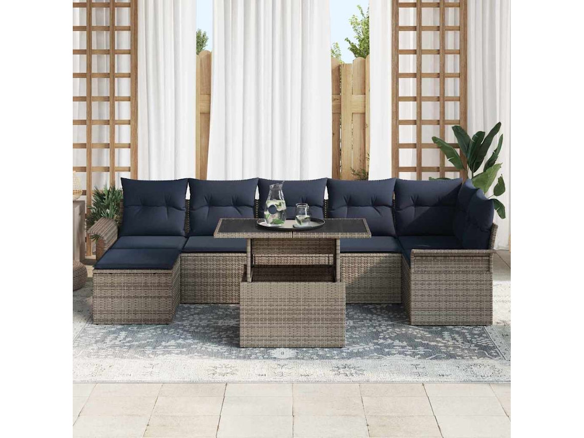 Vidaxl Conjunto De Sofá De Jardim 8 Unid. Cinzeto Vime Pe