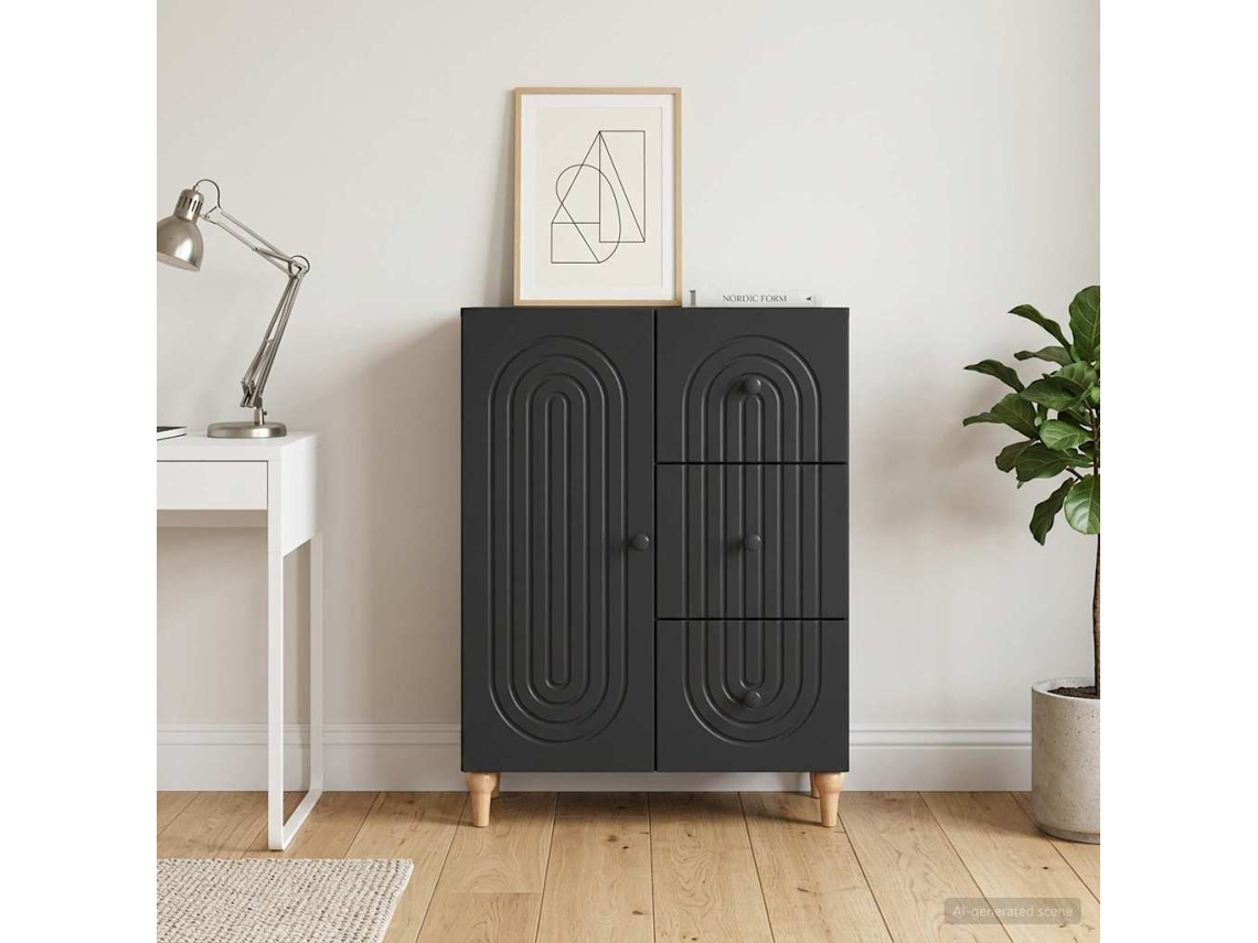 Vidaxl Buffet Com Gaveta Preto 66 X 34,5 X 90 Cm Derivados De Madeira