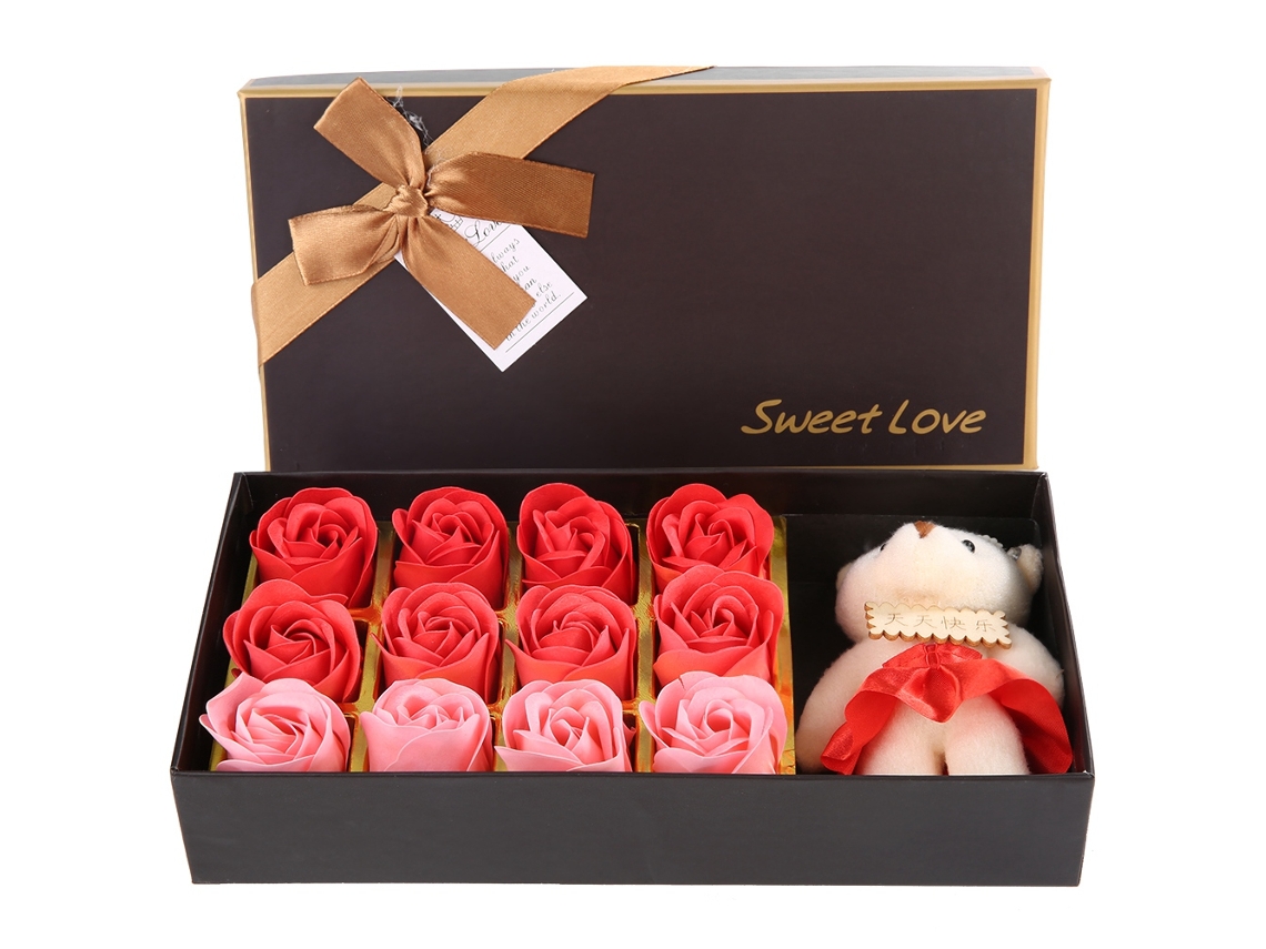 Urso De Pelúcia Com 12 Rosas De Sabão Presente Romântico (vermelho)