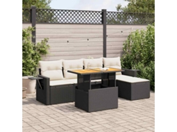 Vidaxl 6 Pcs Conjunto Sofás De Jardim C/ Almofadões Vime Pe Preto
