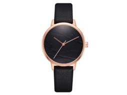 Relógio de Pulso Feminino com Pulseira Pu Ajustável, Orelógio de Quartzo com Mostrador Redondo Preto