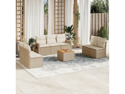Vidaxl 8 Pcs Conjunto De Sofás P/ Jardim Com Almofadões Vime Pe Bege