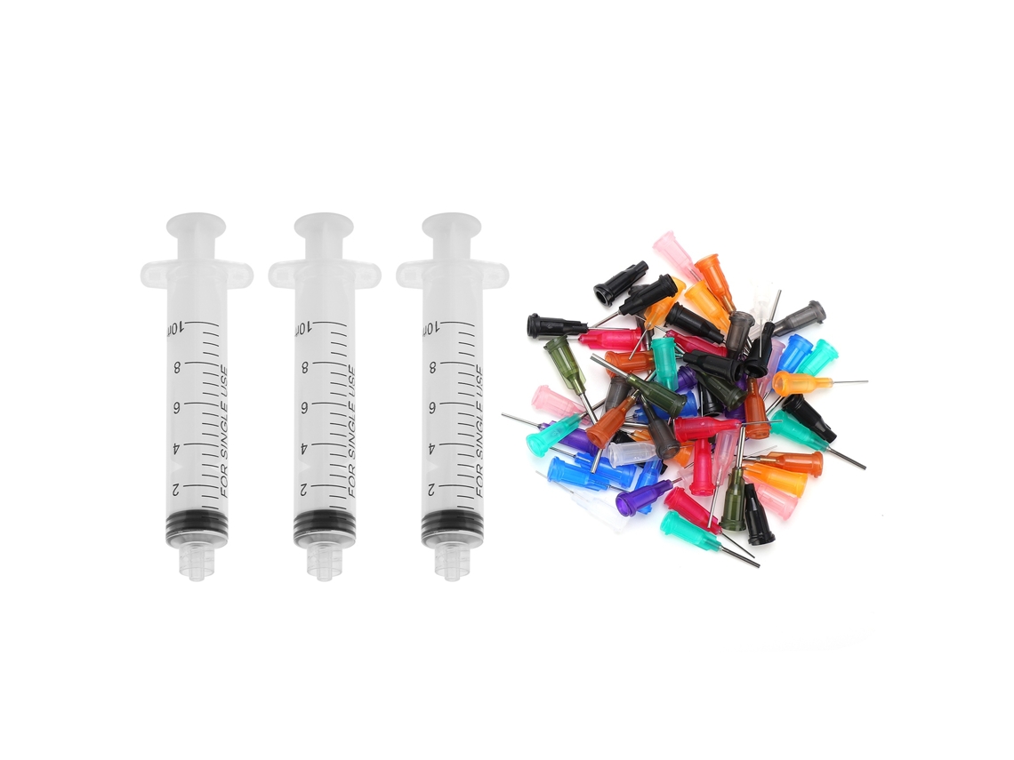 60 Seringas Plásticas de 10ml com 3 Agulhas Combinadas para Uso Industrial Manual Descartável