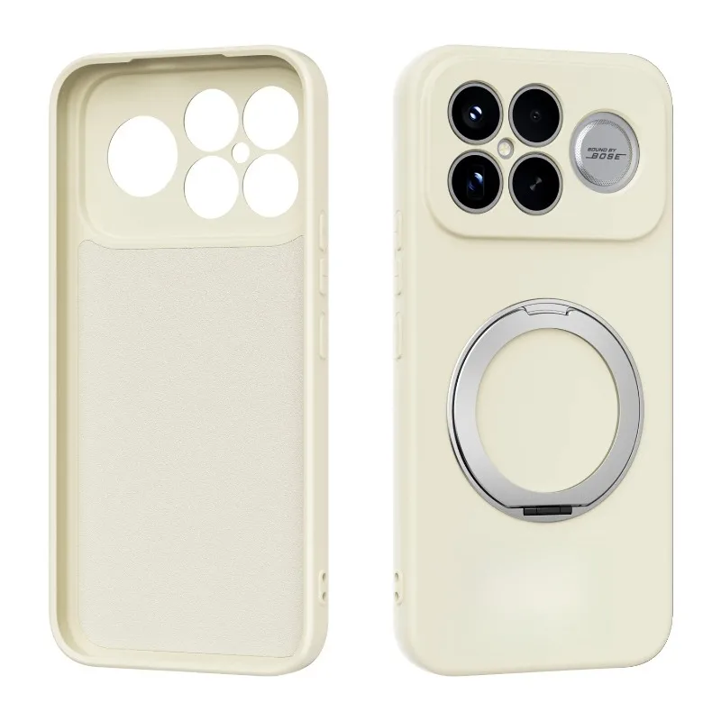 (amarelo, Xiaomi 17 Ultra) Capa Para Celular Com Suporte De Anel Giratório 360°, Material De Silicone Líquido, Super Resistente A Impactos.