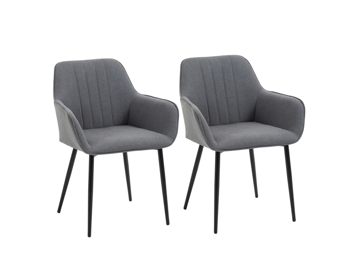 Conjunto 2 Cadeiras Cinza 59,5x56,5x81cm, Revestimento Em Linho, Encosto E Base Metálica, Design Contemporâneo Para Sala E Escritório