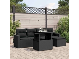 Vidaxl 6 Pcs Conjunto Sofás De Jardim C/ Almofadões Vime Pe Preto
