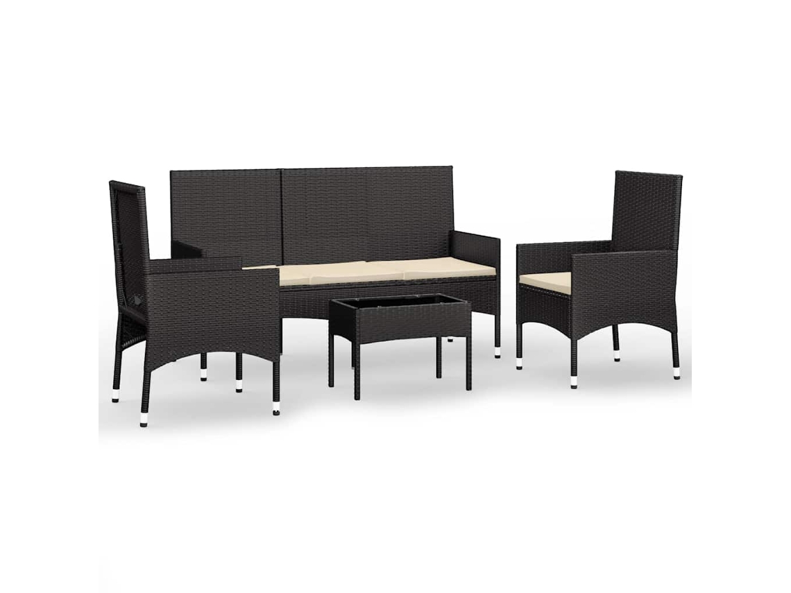 Conjunto de 4 Pcs Lounge de Jardim com Almofadões Vime Pe Preto MAISON EXCLUSIVE