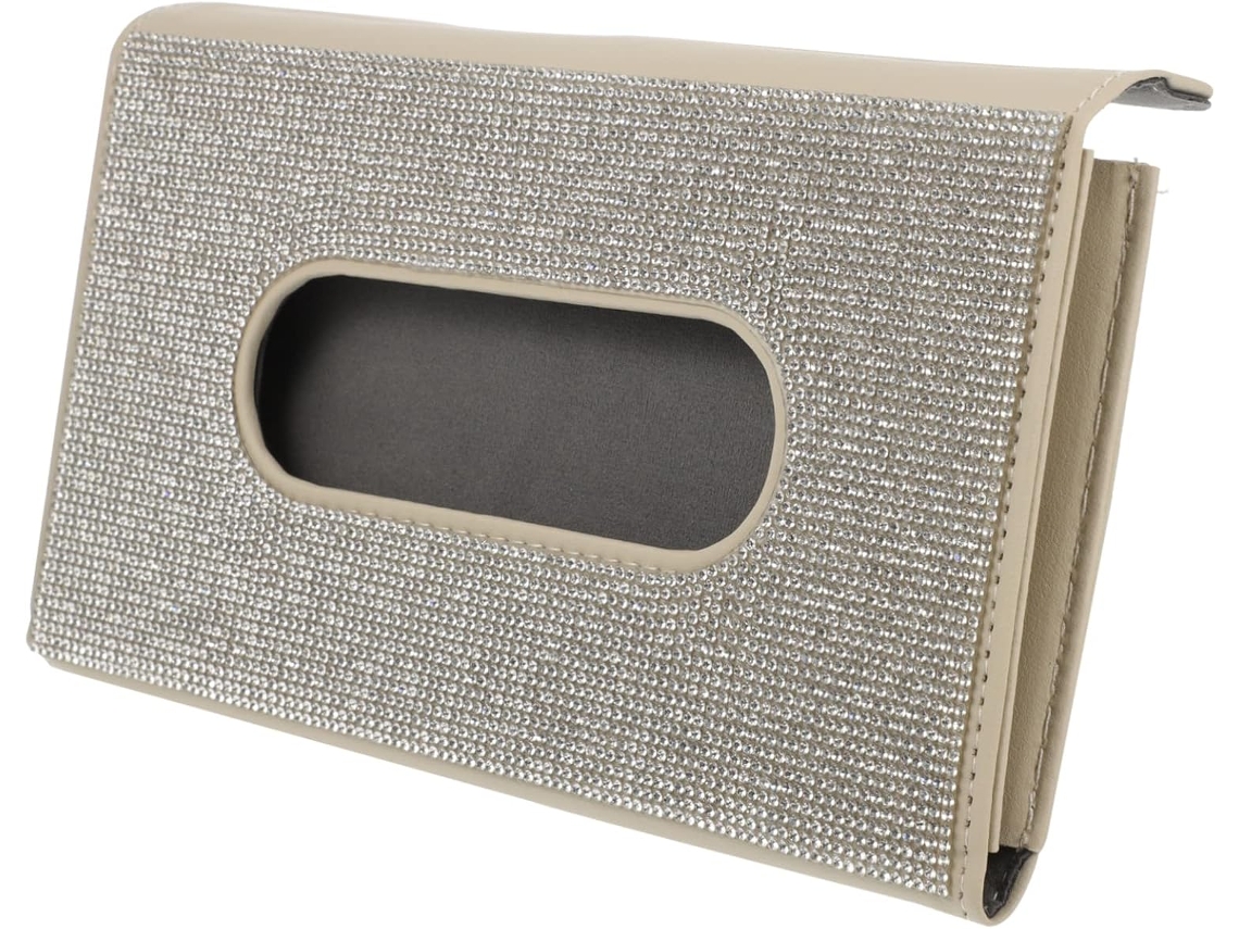 Porta-lenços De Couro Pu Bege Para Carro Com Strass, Fácil De Instalar.