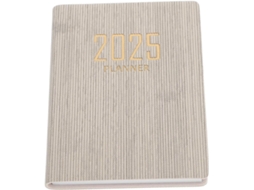 Agenda 2025 A7 Em Couro Pu, Caderno Listrado Bege, Agenda Diária Portátil, Organizador Prático Para Escritório E Gokoco