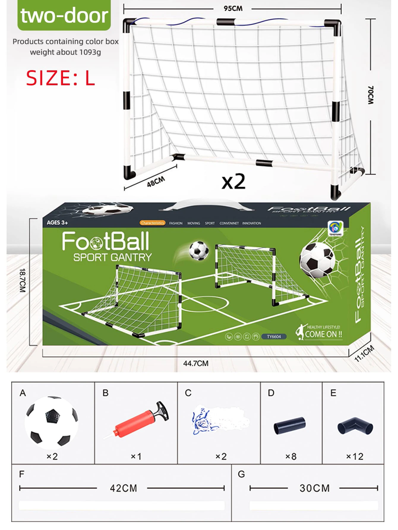 (porta Dupla) Gol De Futebol Dobrável Com Bomba De Ar E Bola De Futebol, Um Presente Para Crianças.