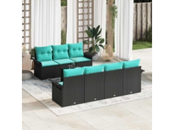 Vidaxl Conjunto De Sofá De Jardim 8 Pcs Preto E Turquesa Vime Pe