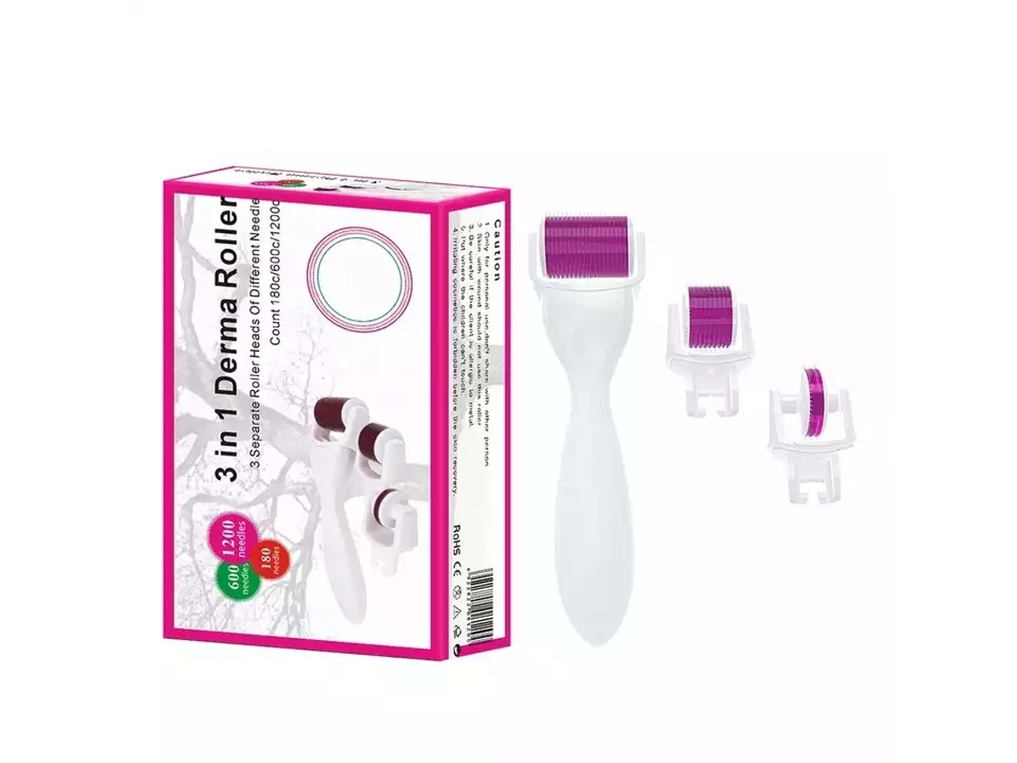 Kit Derma Roller 3 em 1,180/600/1200 Agulhas3 Cabeçasadequado para Rosto, Barba e Cabelo. Branco Branco HEXINYIGJLY