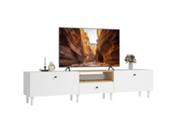Cômoda De Tv 200 Cm, Para Tvs Até 90 Polegadas, 2 Compartimentos De Aba, Aberto, Gaveta, 8 Pernas, Placa, Branco, Envio Rápido