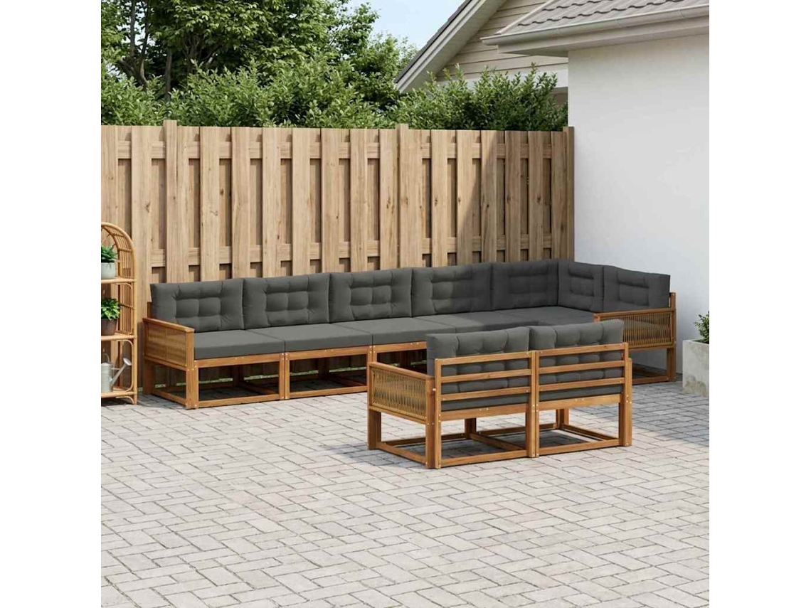 Vidaxl Conjunto De Sofás Para Exterior 8 Unid. Natural E Antracite