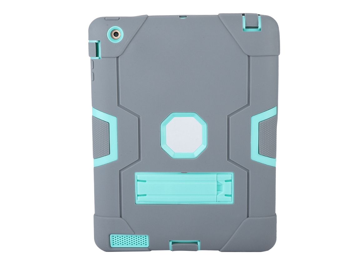 Capa Para Ipad (antichoque, Cor De Contraste) Para Ipad 2/3/4 Cinza + Verde Menta Capa De Silicone De Cobertura Total Protetora
