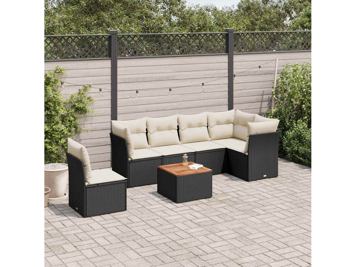 Vidaxl 7 Pcs Conjunto De Sofás P/ Jardim C/ Almofadões Vime Pe Preto