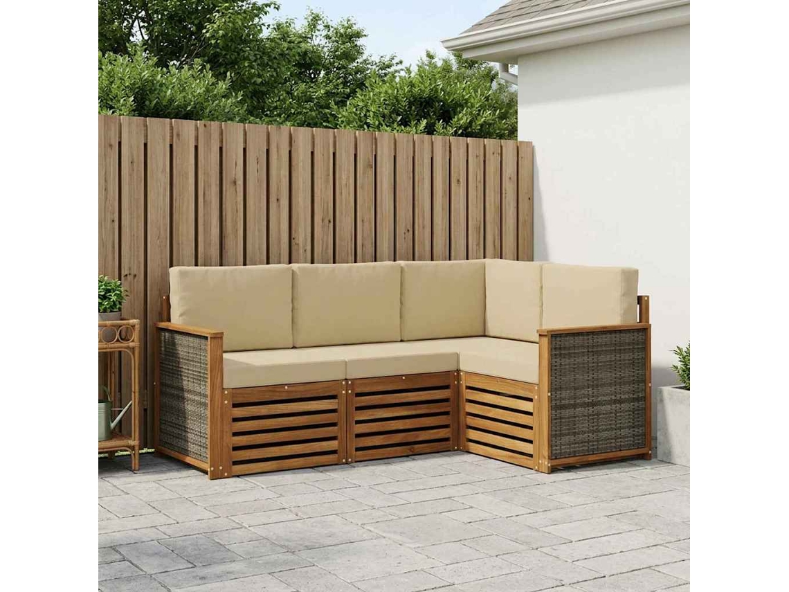 Vidaxl Conjuntos De Sofás Com Almofada 4 Pcs Madeira Sólida De Acácia