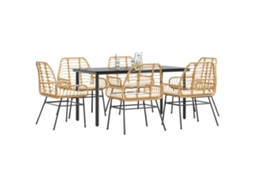 Vidaxl Conjunto Jantar Jardim 7 Peças Almofadas Vidro Vime Pe Castanho