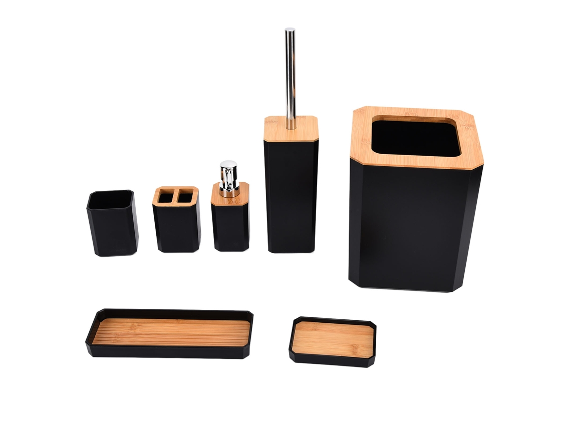 Kit de Acessórios de Banheiro em Bambu 7 Peças Preto S/MARCA