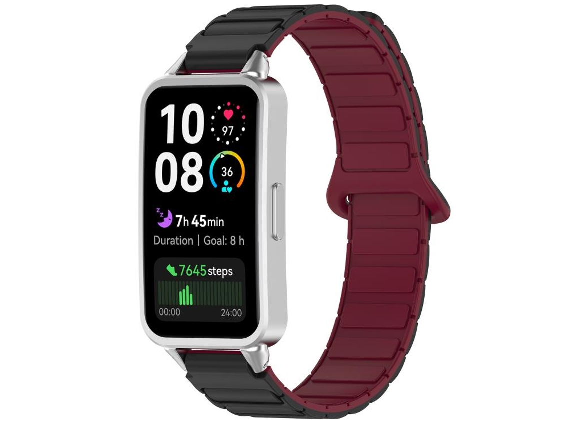 Bracelete para Huawei Band 10 / 9 / 8 Silicone Magnético Bicolor Preto, Vinho e Vermelho XIAOMOYU