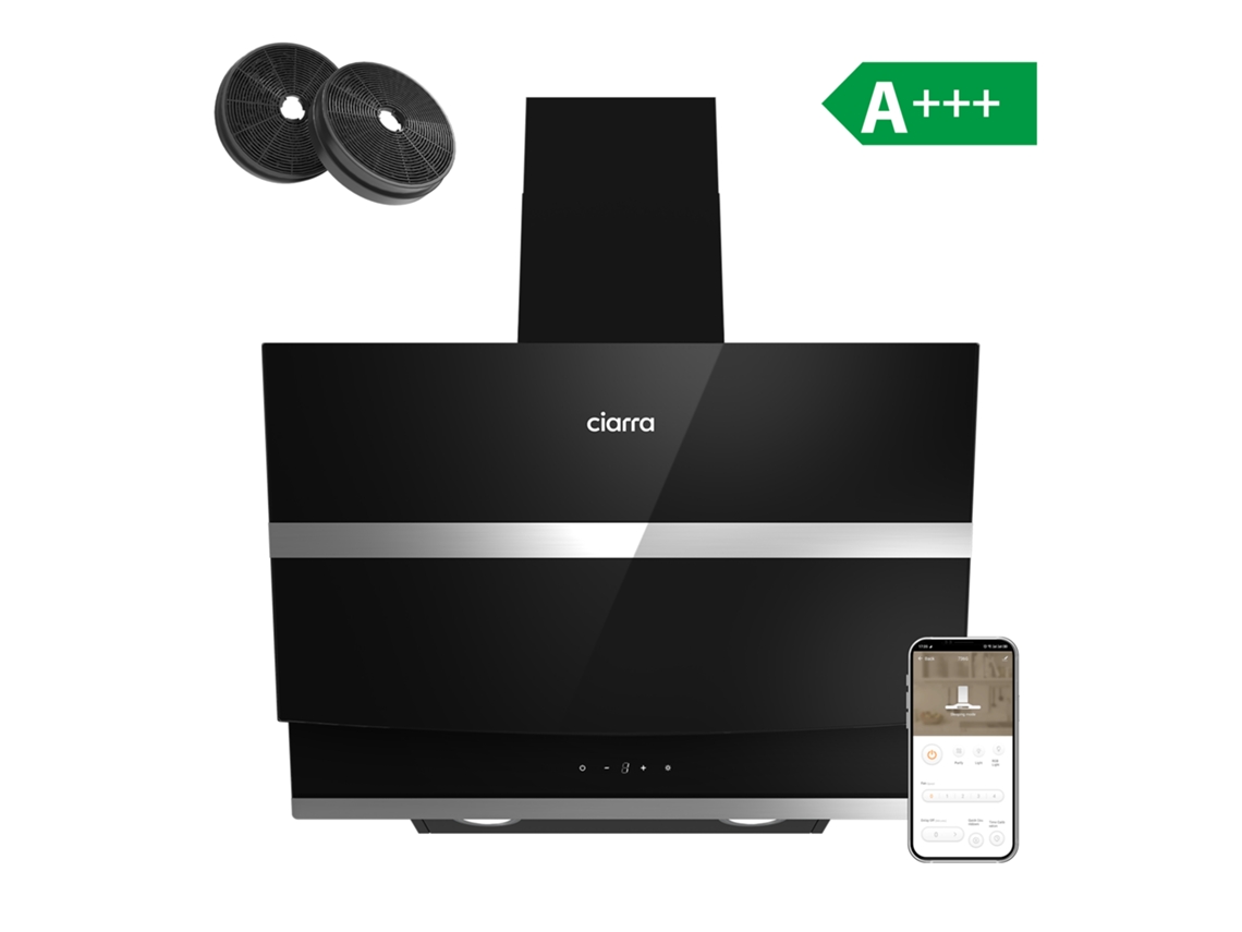 Exaustor Ciarra De Parede A+++ 60cm 650m³/h Boost Controle Táctil/app Desligamento Automático Retardado (5 Min) Preto 736nbk60