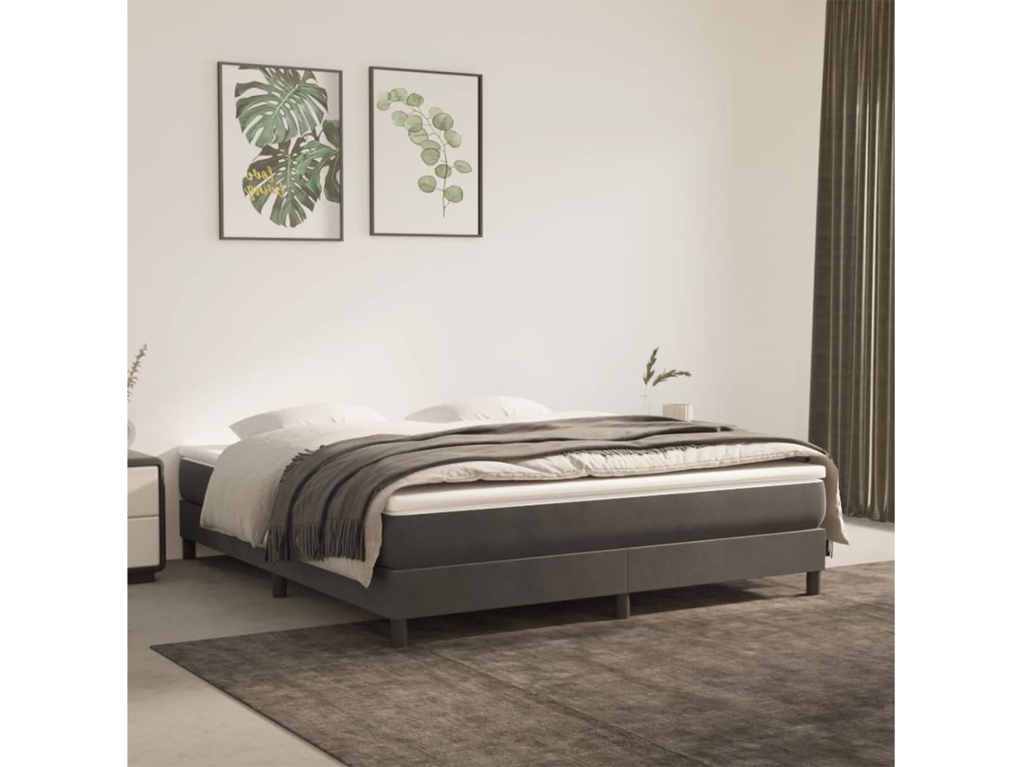 Vidaxl Estrutura De Cama Com Molas 160x200 Cm Veludo Cinzento-escuro