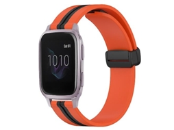 Bracelete para Garmin Venu Sq 20Mm Faixa de Relógio de Silicone com Fecho Magnético Dobrável Laranja-Preto VENISYMLIS