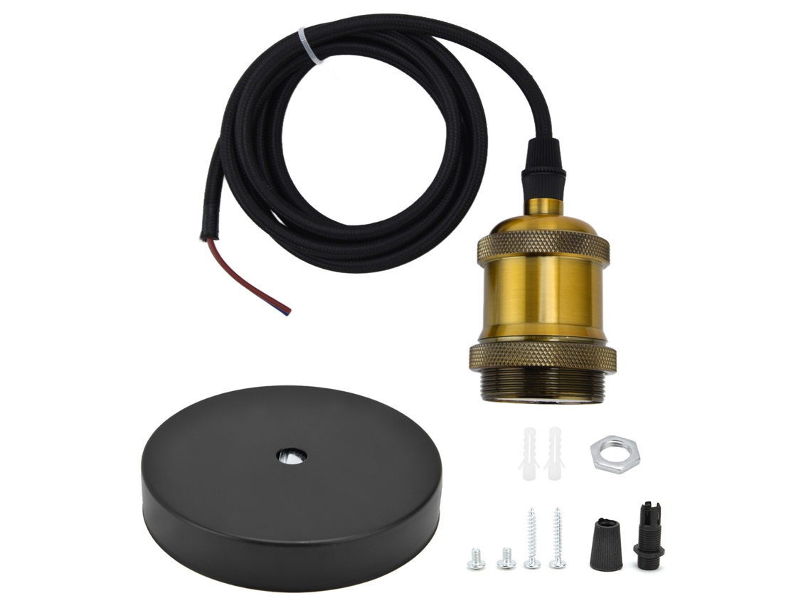 Kit de fio de lustre retrô dourado plug in com soquete para lâmpadas DIY E26/E27