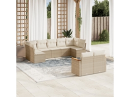Vidaxl 9 Pcs Conjunto De Sofás P/ Jardim Com Almofadões Vime Pe Bege