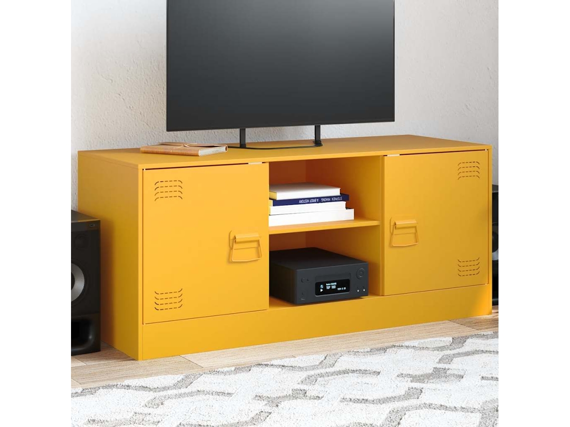 Vidaxl Móvel De Tv 99x39x44 Cm Aço Amarelo Mostarda