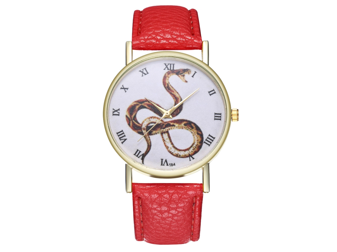 Relógio de pulso analógico de quartzo com mostrador redondo e design de animal (vermelho)