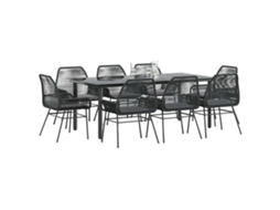 Vidaxl Conjunto De Jantar Jardim 9 Peças Almofadas Vidro Vime Pe Preto
