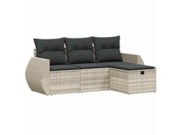 Conjunto de 4 Sofás de Jardim com Almofadões Vime Pe Cinzento Claro MAISON EXCLUSIVE (4 pcs)