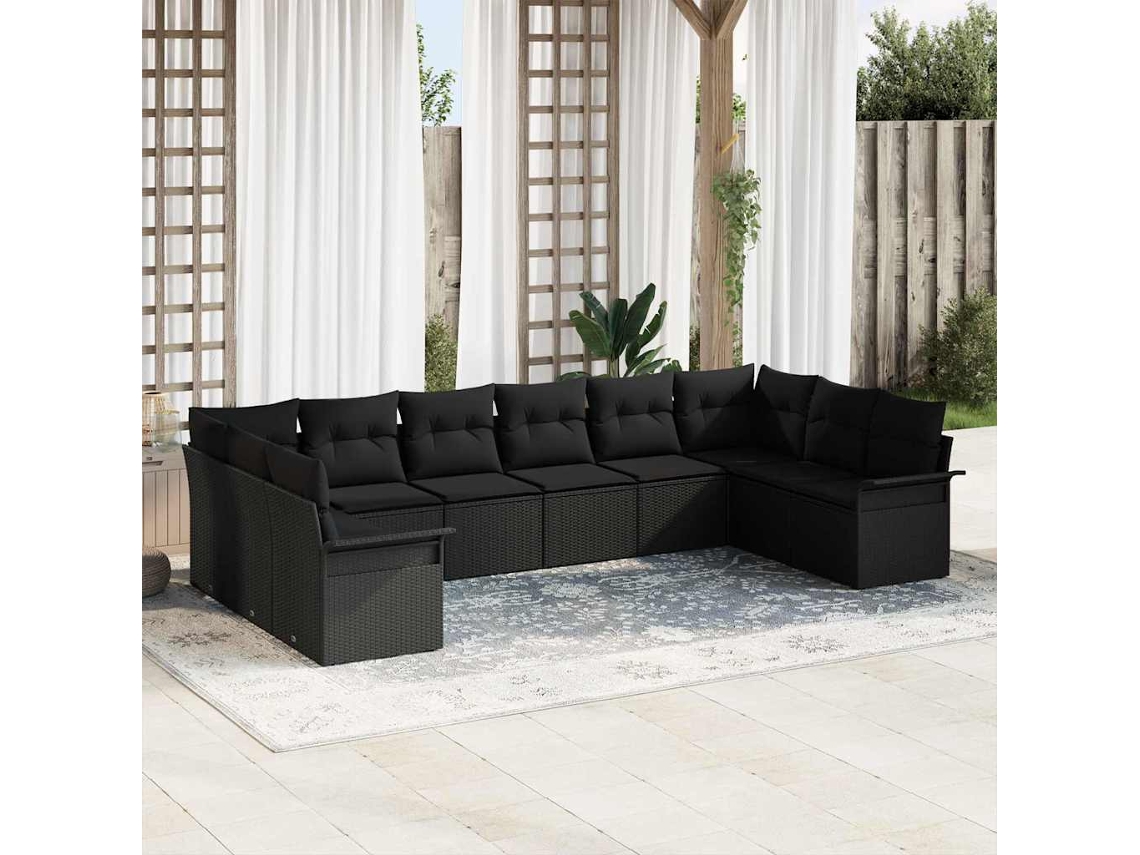 Vidaxl Conjunto De Sofá De Jardim 10 Unid. Preto Vime Pe