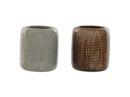 Copo HOME ESPRIT Castanho Cinzento Grés 8,5 x 8,5 x 10 cm (2 Unidades)