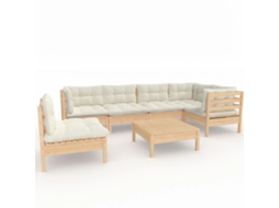 Conjunto de 7 Lounge de Jardim com Almofadões Cor Creme Pinho MAISON EXCLUSIVE
