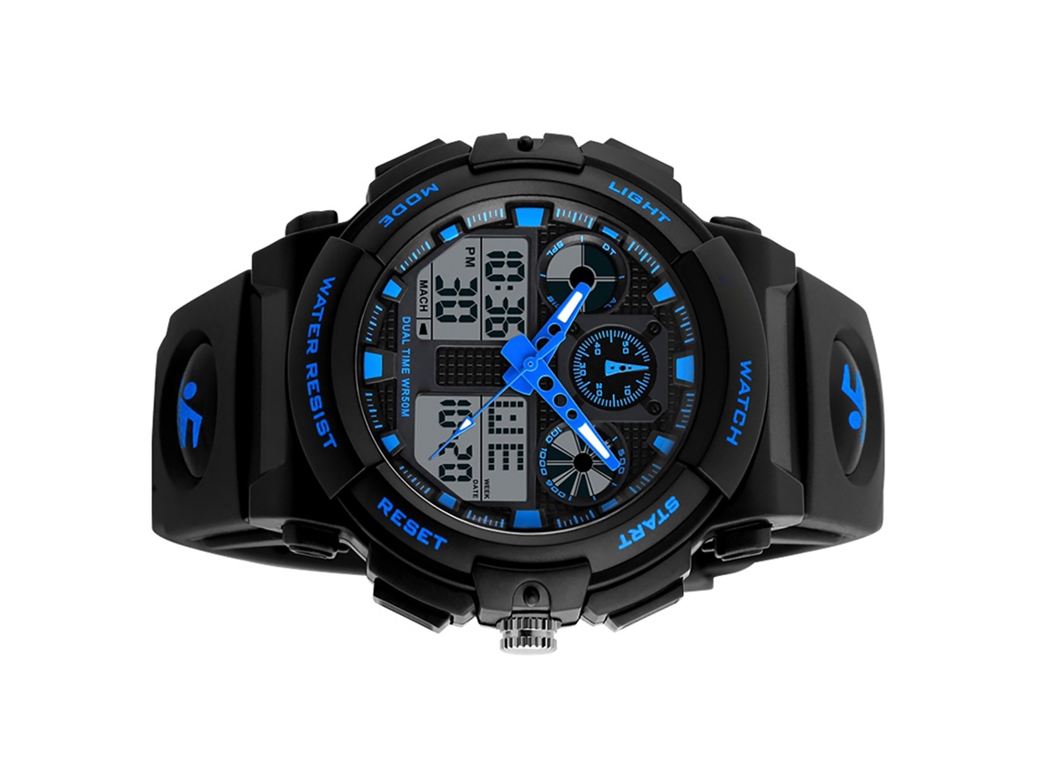 Relógio esportivo digital masculino Skmei 1270 com alarme, cronômetro, resistência à água de 5 ATM e visor luminoso.