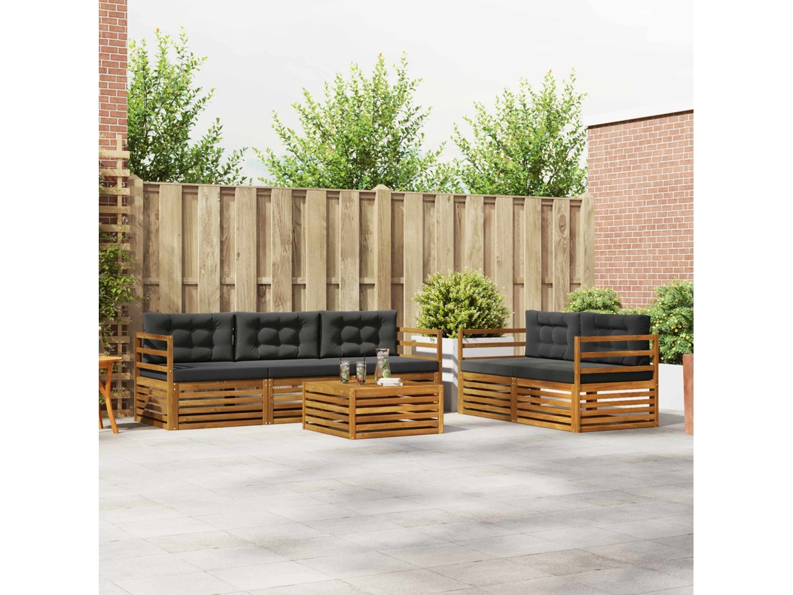 Vidaxl Conjunto De Sofás Para Exterior 6 Unid. Natural E Antracite