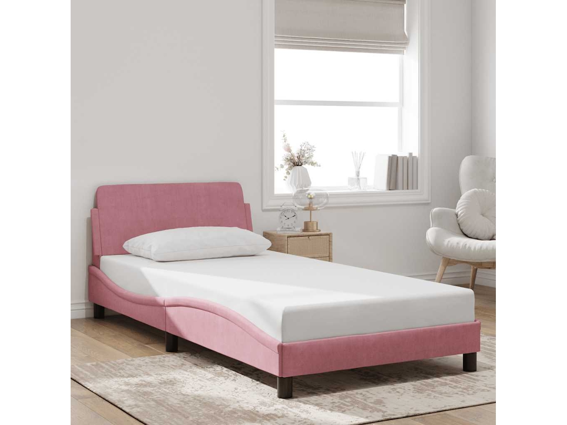 Vidaxl Estrutura de Cama com Cabeceira Dover 100x200 Cm Veludo Rosa