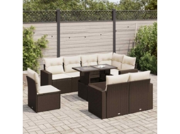 Vidaxl 9 Pcs Conjunto Sofás P/ Jardim C/ Almofadões Vime Pe Castanho