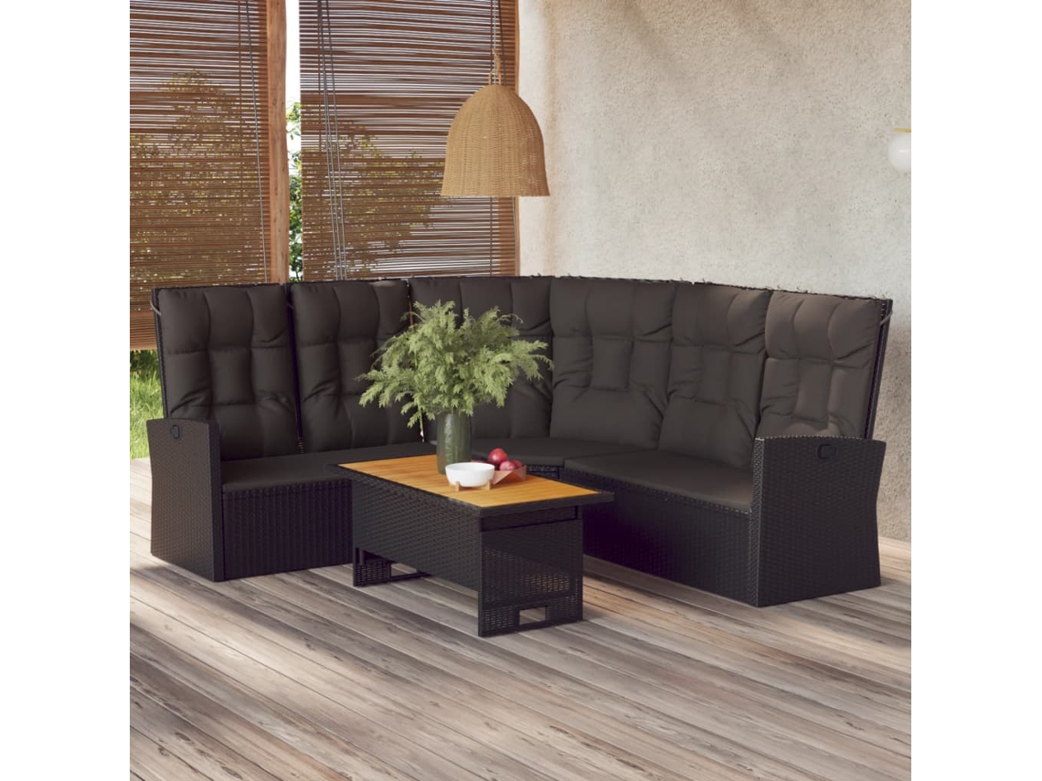 Vidaxl 2 Pcs Conjunto Lounge De Jardim C/ Almofadões Vime Pe Preto