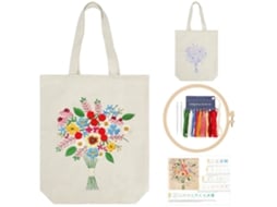 Kit de Bordado AQUAFORGE, Sacola de Tecido, Estampa Floral, Artístico, Adultos, Branco