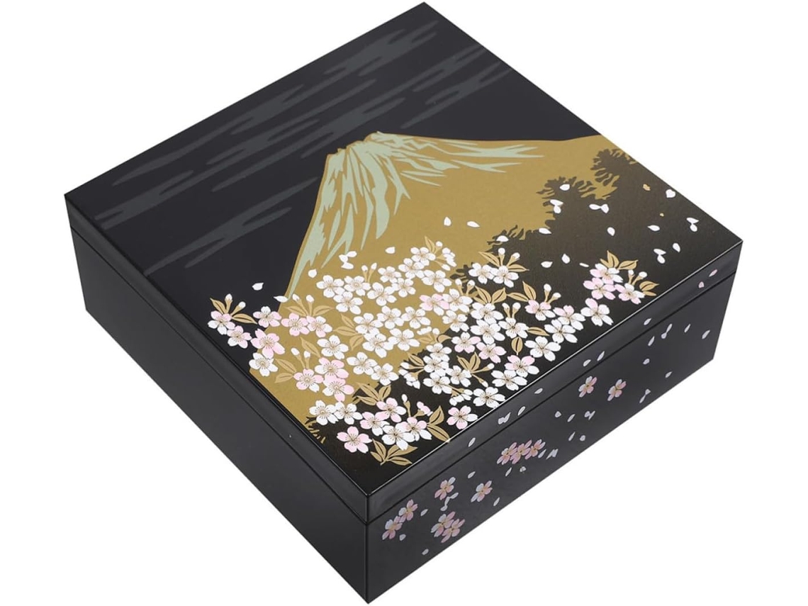 Marmita Japonesa Garneck Bento Com Design Realista Do Monte Fuji E Detalhes Em Folha De Ouro, Feita De Plástico