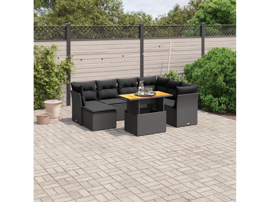 Vidaxl 8 Pcs Conjunto Sofás De Jardim Com Almofadões Vime Pe Preto