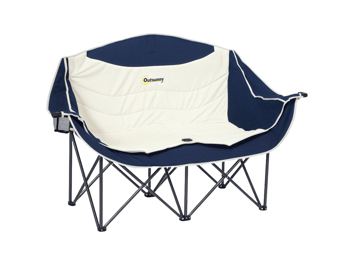 Cadeira Dobrável de 2 lugares para camping, com porta copos, bolsa de transporte, até 250kg, azul S/MARCA